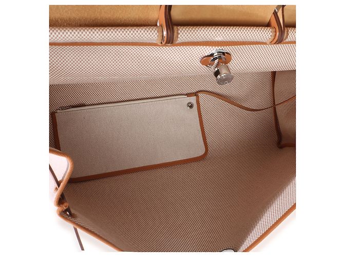 Borsa Herbag Zip Cabine 50 Hermès Ecru Beige Naturel Criss Viking Hunter Sable Marrone - vista 5