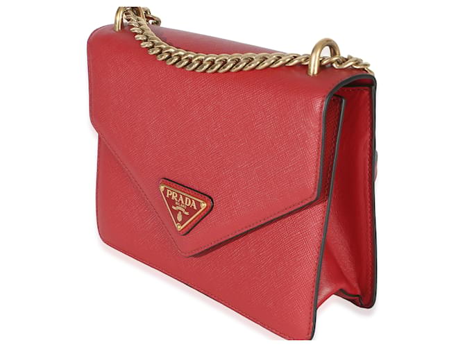 Borsa a tracolla Prada Red Saffiano Envelope Flap con catena Rosso - vista 3