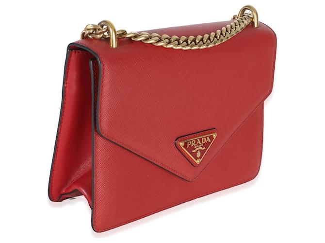 Borsa a tracolla Prada Red Saffiano Envelope Flap con catena Rosso - vista 4