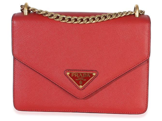 Borsa a tracolla Prada Red Saffiano Envelope Flap con catena Rosso - vista 7