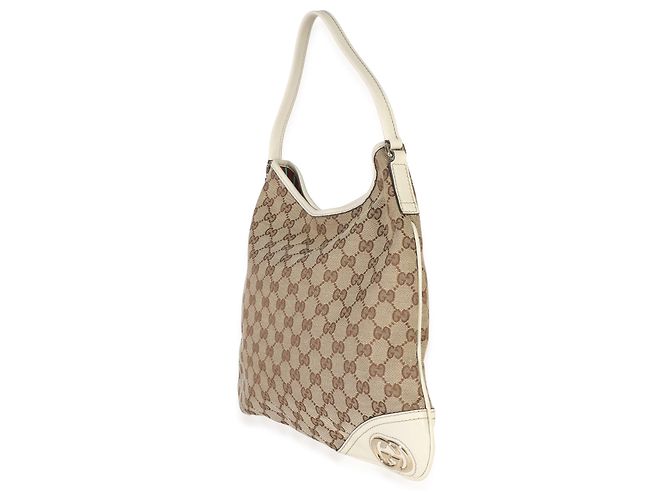 Gucci Vintage Cream GG Monogram Canvas Medium New Britt Hobo Beige - vista 3