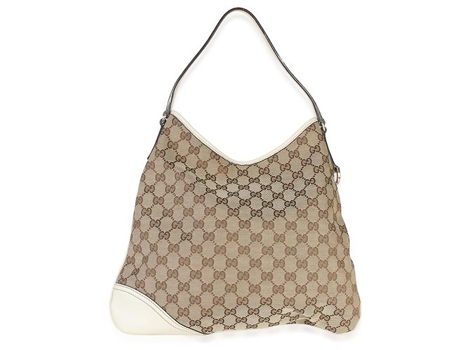 Gucci Vintage Cream GG Monogram Canvas Medium New Britt Hobo Beige - vista 4