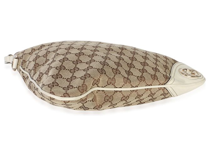 Gucci Vintage Cream GG Monogram Canvas Medium New Britt Hobo Beige - vista 5