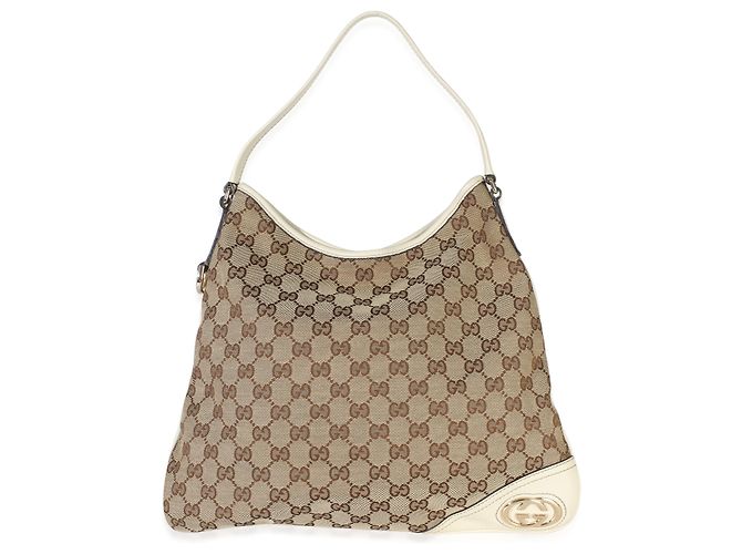 Gucci Vintage Cream GG Monogram Canvas Medium New Britt Hobo Beige - vista 7