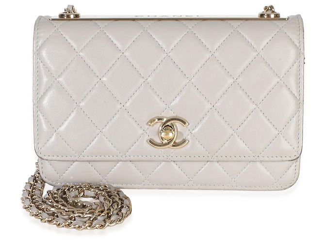 Chanel Trendy CC Wallet On Chain aus gestepptem Lammleder in Hellgrau Braun - Ansicht 2