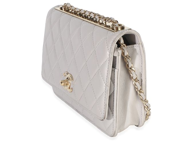 Chanel Trendy CC Wallet On Chain aus gestepptem Lammleder in Hellgrau Braun - Ansicht 4
