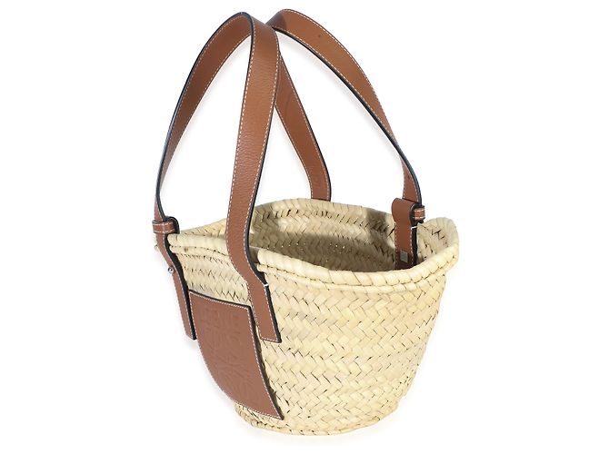 Bolsa Cesto Pequena Loewe em Ráfia Natural Tan Marrom Bege - vista 3