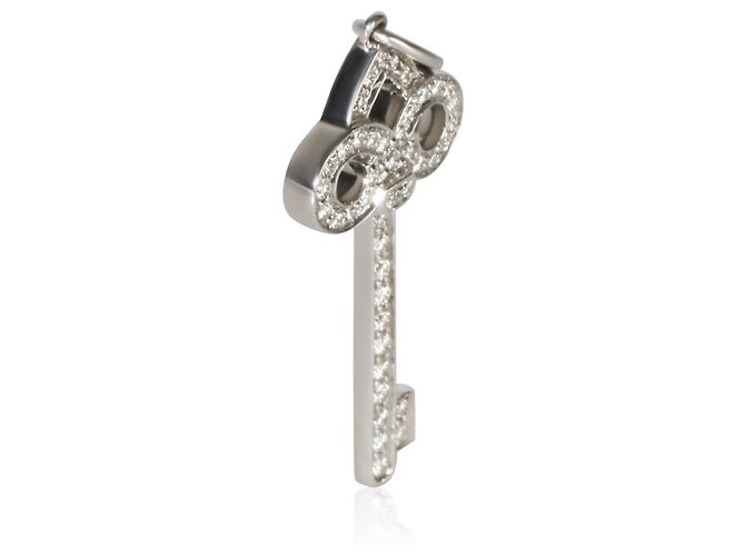 Pendente a Chiave Mini Fleur de Lis in Platino e Diamanti Tiffany & Co. - vista 2