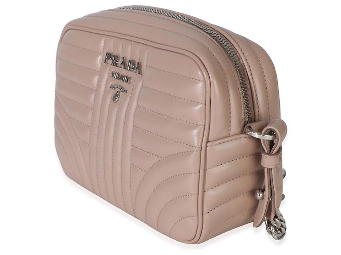 Prada Borsa Camera Small in Nappa Impunture Diagramme Rosa Beige - vista 3