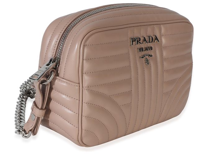 Prada Borsa Camera Small in Nappa Impunture Diagramme Rosa Beige - vista 4