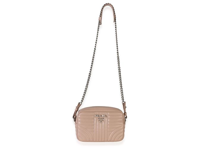 Prada Borsa Camera Small in Nappa Impunture Diagramme Rosa Beige - vista 5