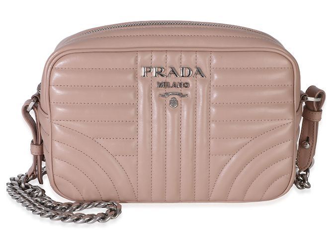 Prada Borsa Camera Small in Nappa Impunture Diagramme Rosa Beige - vista 8