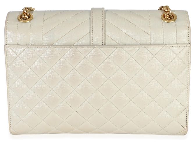 Borsa Satchel Monogram Small in pelle Grain De Poudre Beige Mixed Triquilt Saint Laurent - vista 2