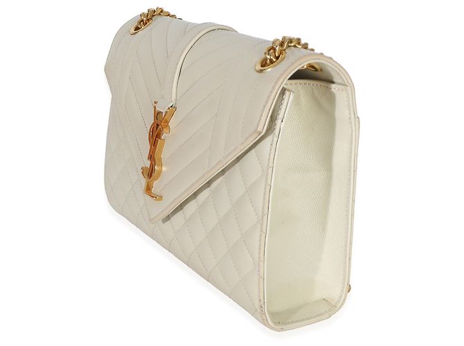 Borsa Satchel Monogram Small in pelle Grain De Poudre Beige Mixed Triquilt Saint Laurent - vista 3