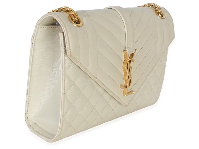 Borsa Satchel Monogram Small in pelle Grain De Poudre Beige Mixed Triquilt Saint Laurent - vista 4