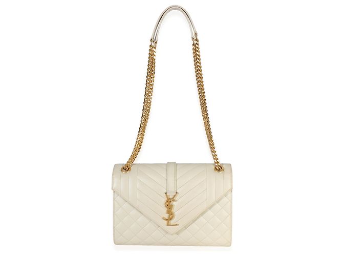 Borsa Satchel Monogram Small in pelle Grain De Poudre Beige Mixed Triquilt Saint Laurent - vista 5