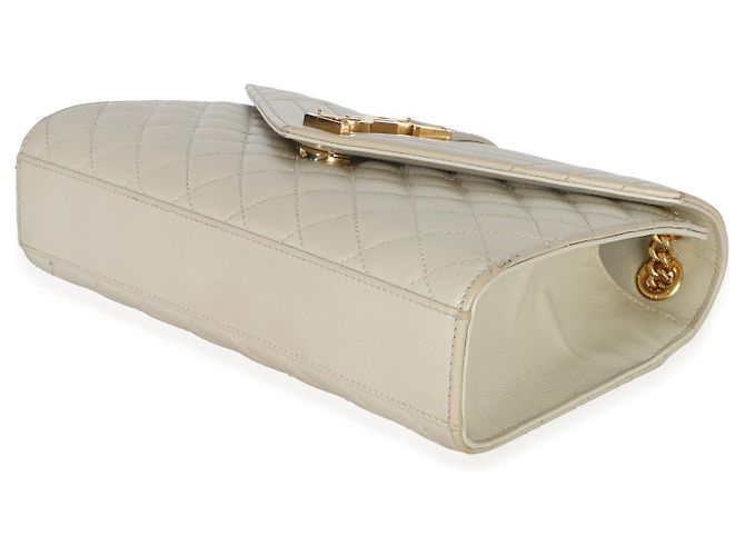 Borsa Satchel Monogram Small in pelle Grain De Poudre Beige Mixed Triquilt Saint Laurent - vista 6