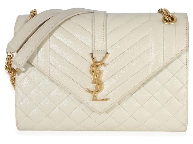 Borsa Satchel Monogram Small in pelle Grain De Poudre Beige Mixed Triquilt Saint Laurent - vista 8