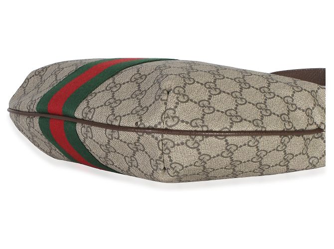 Gucci Brown Beige GG Supreme Canvas Dollar Calfskin Web Small Ophidia Half Moon Marrone - vista 6