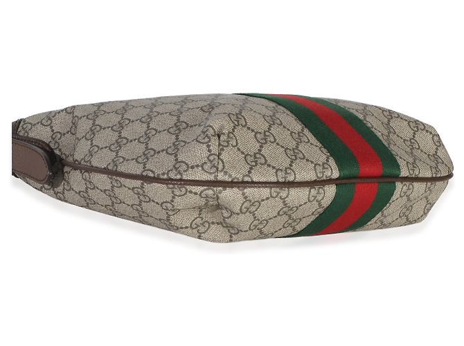 Gucci Brown Beige GG Supreme Canvas Dollar Calfskin Web Small Ophidia Half Moon Marrone - vista 7