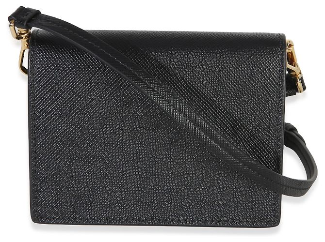Tarjetero Prada de piel Saffiano negro con correa - vista 2
