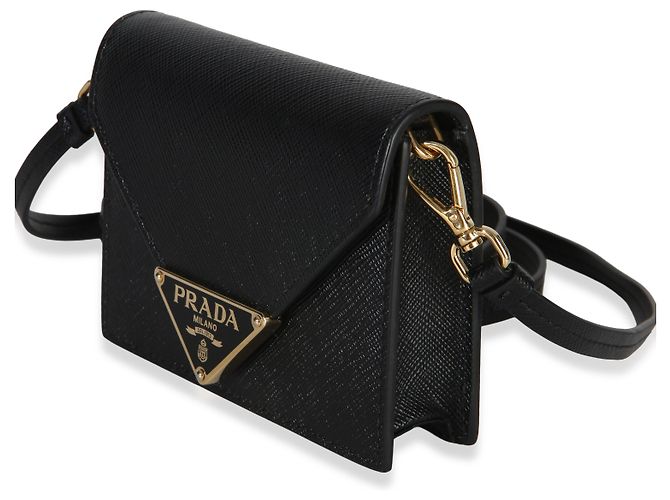 Tarjetero Prada de piel Saffiano negro con correa - vista 3