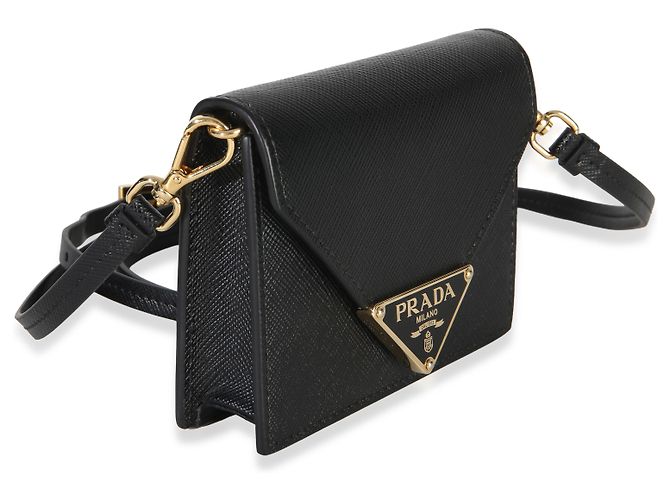 Tarjetero Prada de piel Saffiano negro con correa - vista 4
