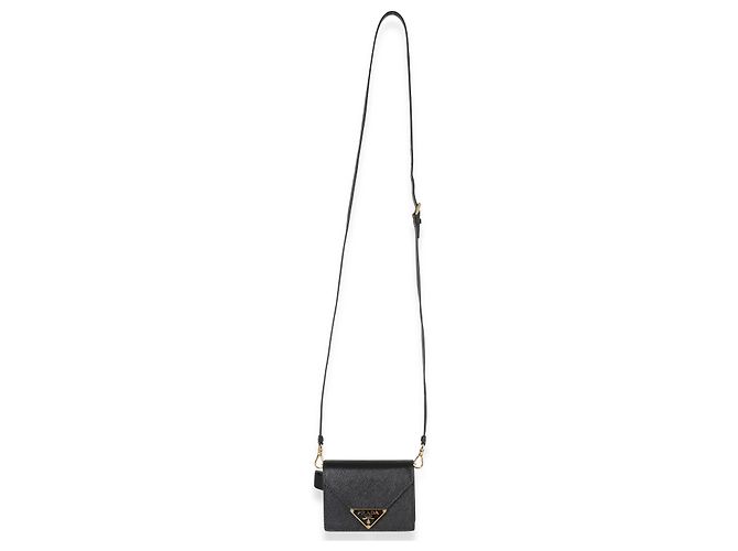 Tarjetero Prada de piel Saffiano negro con correa - vista 5