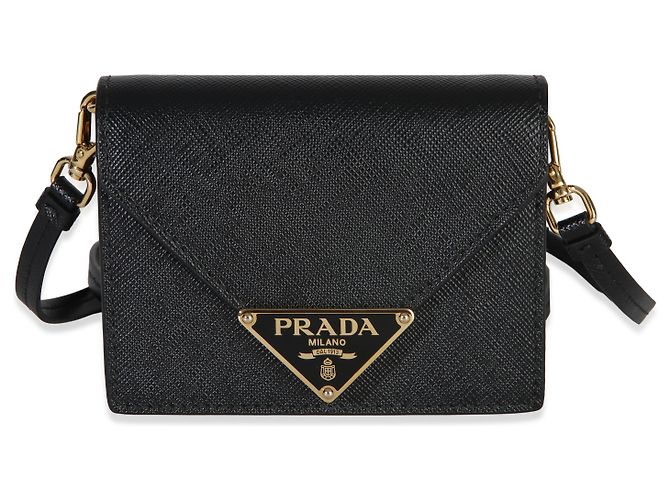 Tarjetero Prada de piel Saffiano negro con correa - vista 8