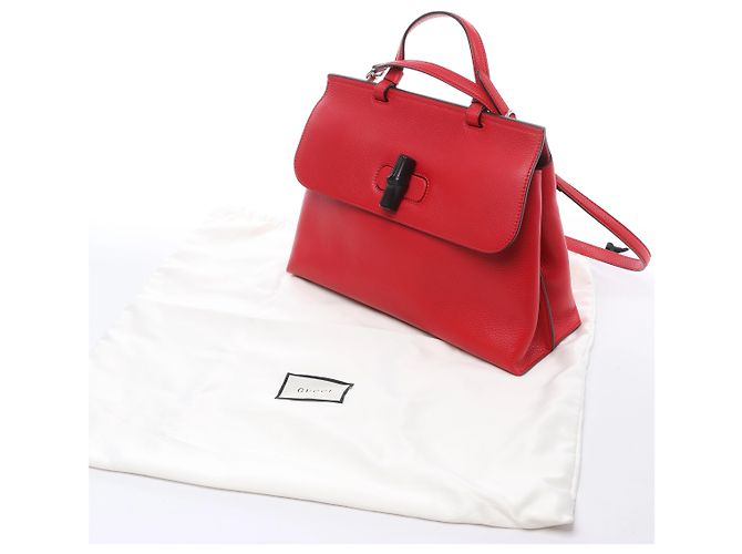 Borsa a mano 2Way Gucci Bamboo in pelle rossa 392013 Beige - vista 14