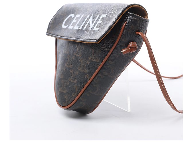 Céline Borsa a tracolla Celine Triomphe Triangle in PVC e pelle, marrone - vista 2