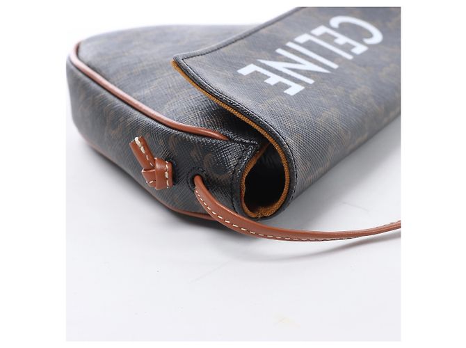 Céline Borsa a tracolla Celine Triomphe Triangle in PVC e pelle, marrone - vista 5