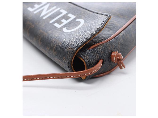 Céline Borsa a tracolla Celine Triomphe Triangle in PVC e pelle, marrone - vista 6