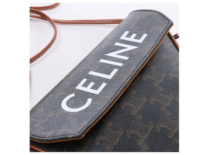 Céline Borsa a tracolla Celine Triomphe Triangle in PVC e pelle, marrone - vista 8