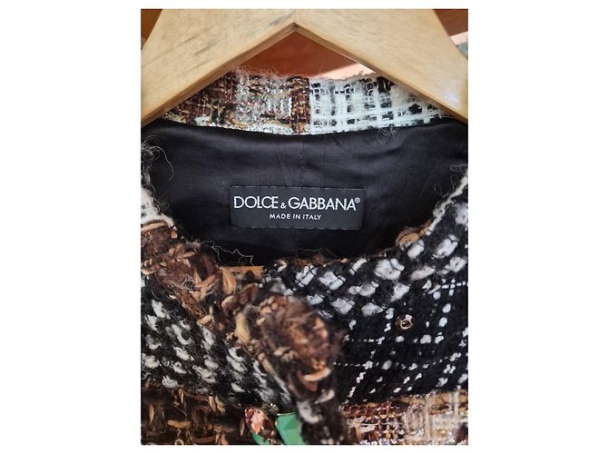 Giacca patchwork Dolce & Gabbana in tweed con paillettes e gioielli Marrone Nero Bianco Multicolore D'oro Metallico - vista 6