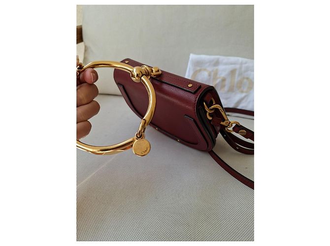 Chloé Nile Borsa a Tracolla in Pelle Bordeaux Bordò - vista 5