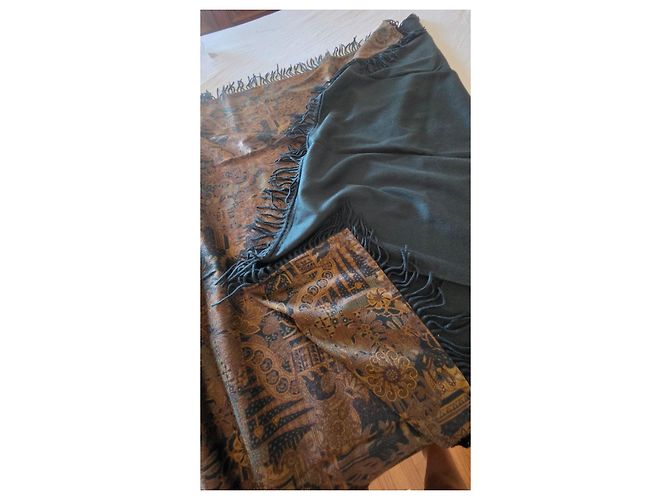 Loro Piana Sciarpa Ceylon 100% Cashmere Multicolore Beige Verde scuro - vista 7
