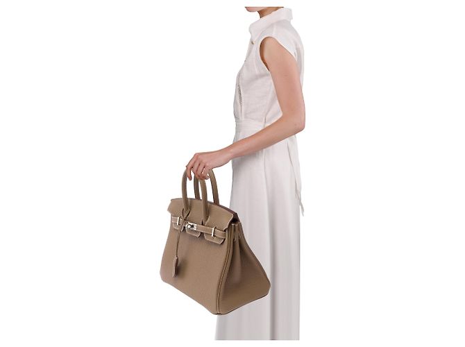 Hermès Borsa HERMES Birkin 25 in Pelle Étoupe - 103840 Taupe - vista 13