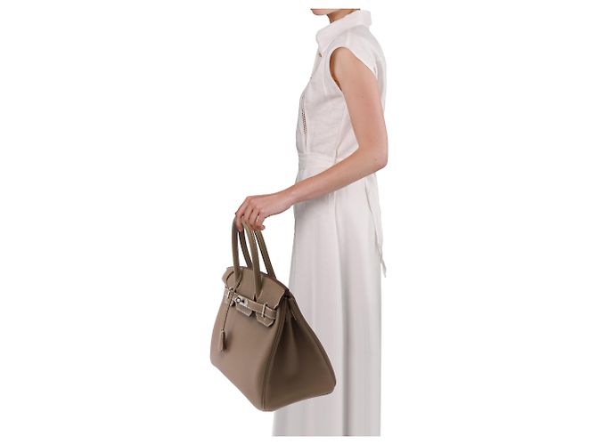 Hermès Borsa HERMES Birkin 30 in Pelle Étoupe - 103845 Taupe - vista 13