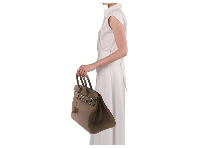 Hermès Borsa HERMES Birkin 35 in Pelle Étoupe - 103844 Taupe - vista 13