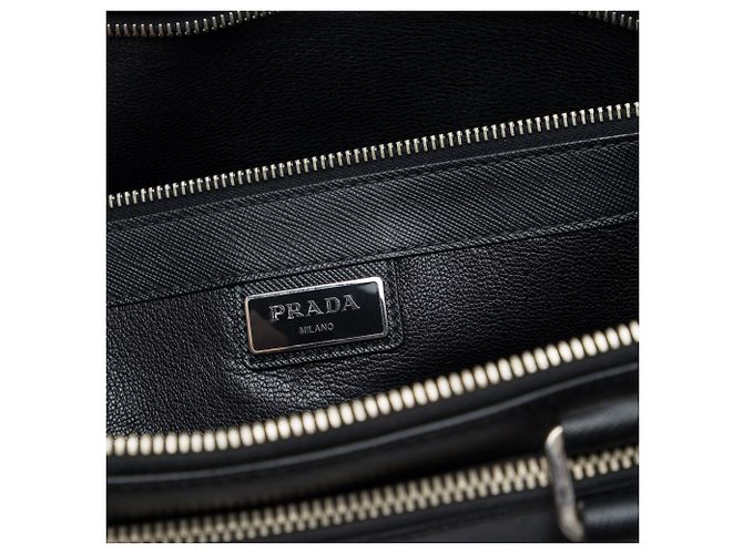 Borsa business Prada Saffiano Cuir nera con tasca frontale con zip per viaggio Nero - vista 5