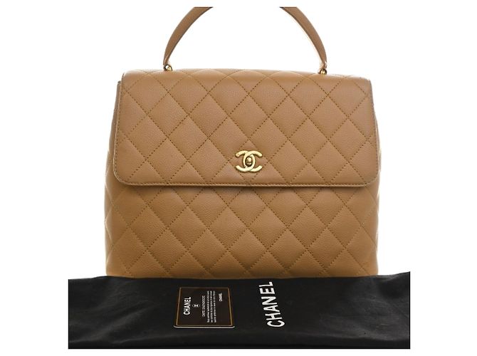 Borsa Chanel CC Quilted Caviar Kelly Top Handle Bag Beige - vista 15