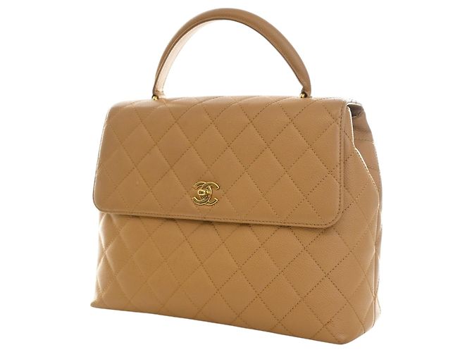 Borsa Chanel CC Quilted Caviar Kelly Top Handle Bag Beige - vista 3