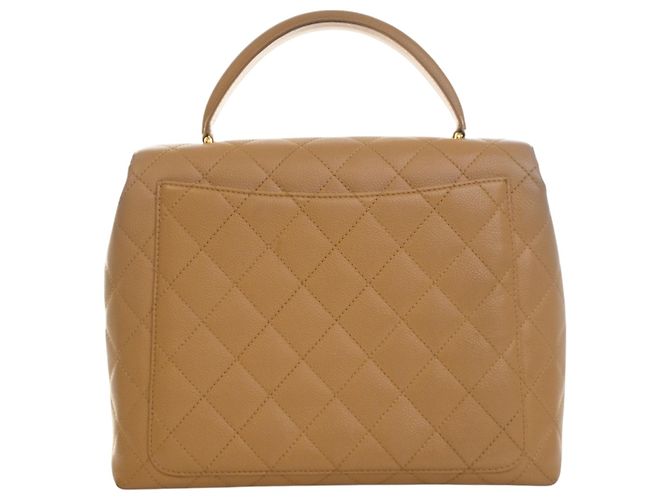 Borsa Chanel CC Quilted Caviar Kelly Top Handle Bag Beige - vista 4