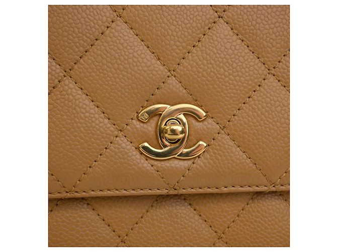Borsa Chanel CC Quilted Caviar Kelly Top Handle Bag Beige - vista 7