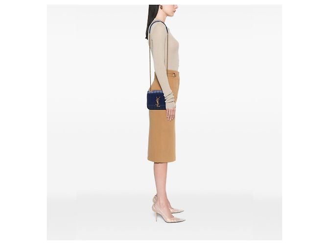 Borsa a tracolla Vicky Small in pelle di agnello blu Saint Laurent - vista 6