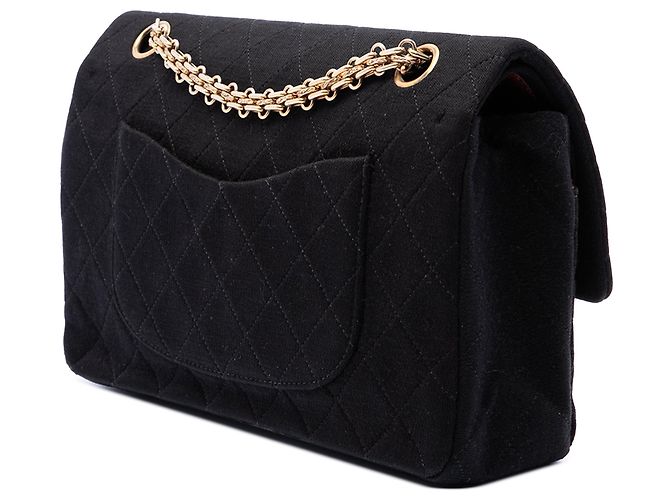 Borsa a Tracolla Chanel Medium Classic Jersey Bijoux Chain Double Flap Nera Nero - vista 2