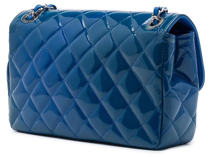 Borsa a tracolla Chanel Medium Quilted Patent Coco Shine Flap Blu - vista 2