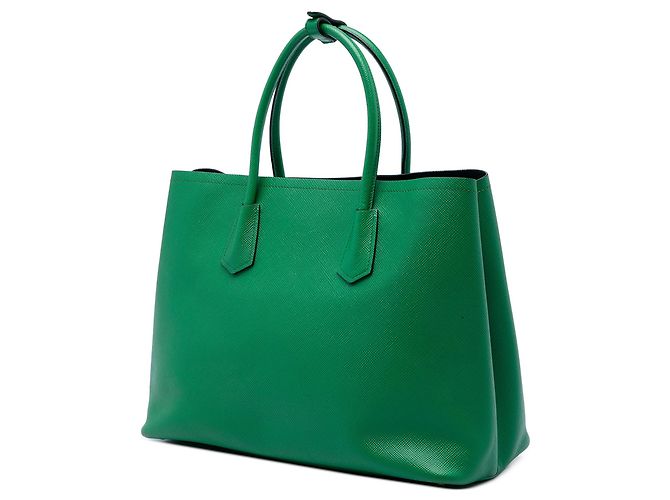 Borsa Double Satchel Prada Large in pelle Saffiano verde - vista 2
