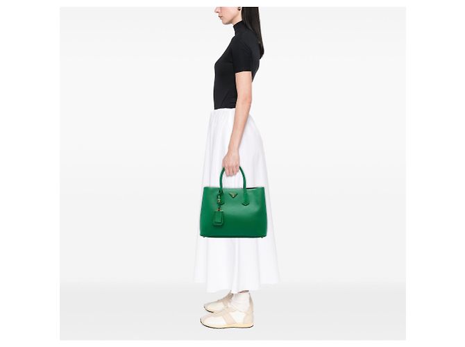 Borsa Double Satchel Prada Large in pelle Saffiano verde - vista 6